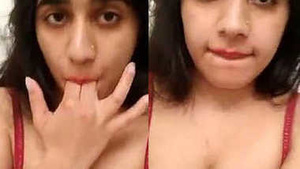 Desi in a red bra teases with her pussy and pleasures herself on camera