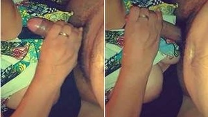 Horny wife pleasures her husband with her hands