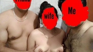 Girlfriends share a man in steamy threesome