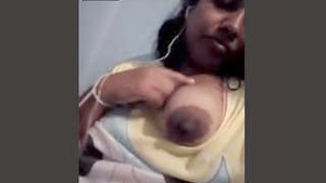 Cute girl reveals her breasts and pussy in a video call