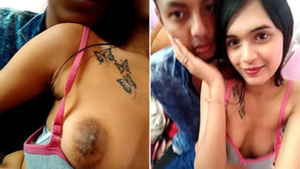 A lovely couple with butterfly tattoo enjoys intimate moments in this video