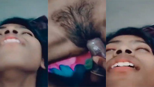 Teen with hairy pussy gets loud on camera