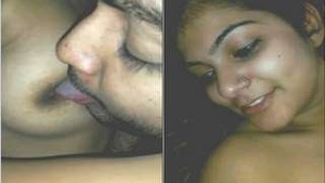 Indian GF with big boobs gets oral pleasure from lover