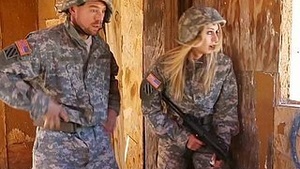 A blonde hottie in a military uniform gets anal sex from her partner