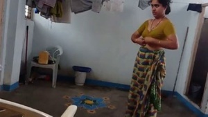 Tamil wife in sari blouse gets naughty on camera