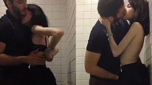 Marina Fraga gets fucked by her boyfriend in a public bathroom