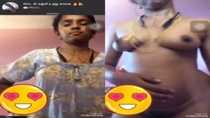 Watch a sexy Tamil housewife show off her big boobs in a nude video