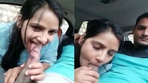 Hindi-speaking girlfriend gives a blowjob in the car