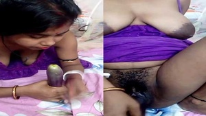 Bangla wife fingering her hairy pussy with a dildo