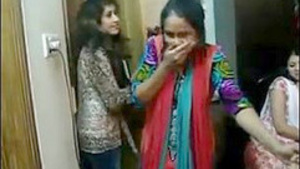 Bangladeshi girls have a flat party with multiple girls and auntie kissing